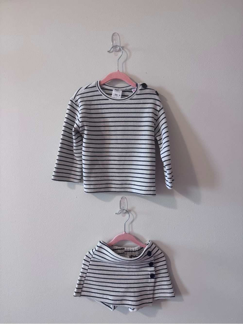 Zara Striped Cream & Navy Kids Long Sleeve Top and Skirt Set